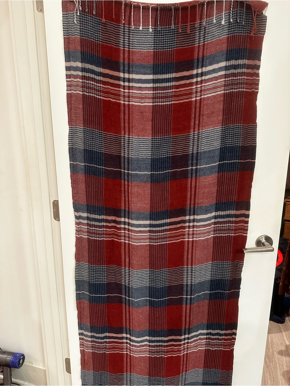 Prana Brick Red and Navy Plaid Maxi Scarf/Shawl.